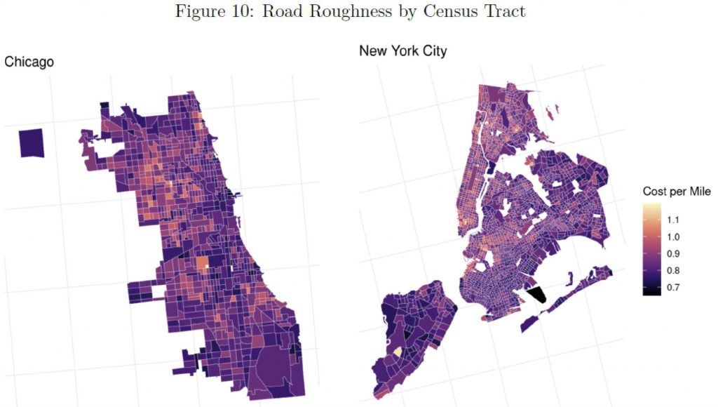 map depicting road roughness by area with cost